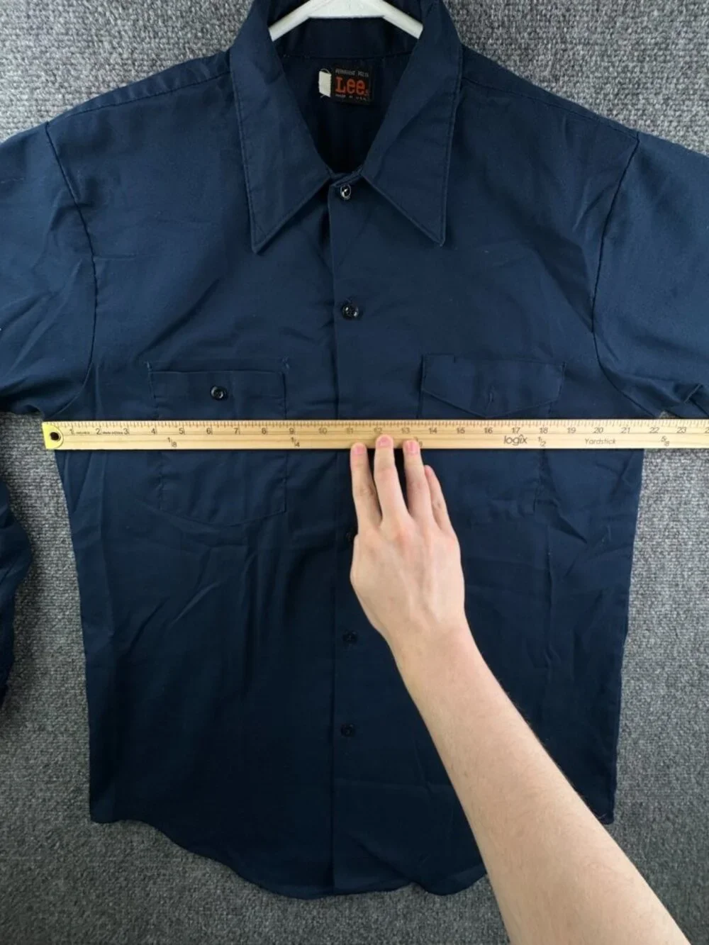 VTG Lee 70’s Button Up Work Shirt Automotive Navy Blue USA Long Sleeve